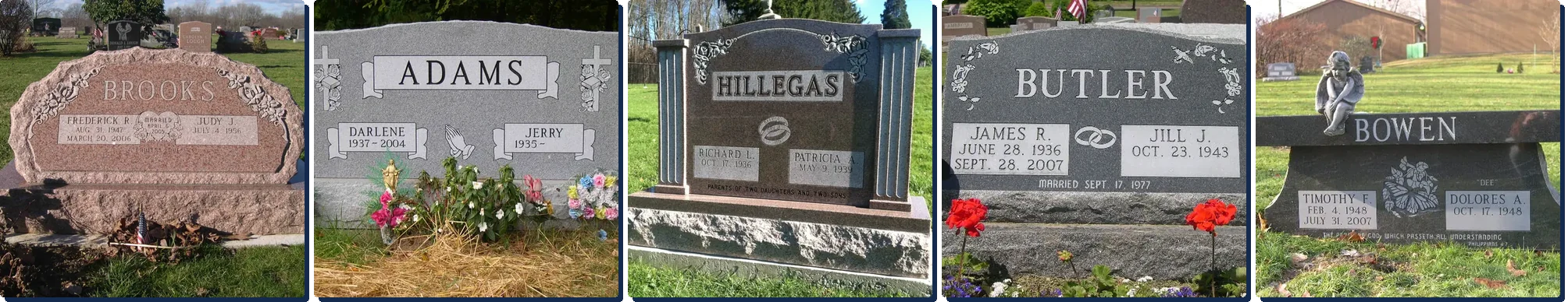 Granite monuments made by American Monument & Granite Co. for families in Portage, Summit, and Stark Counties